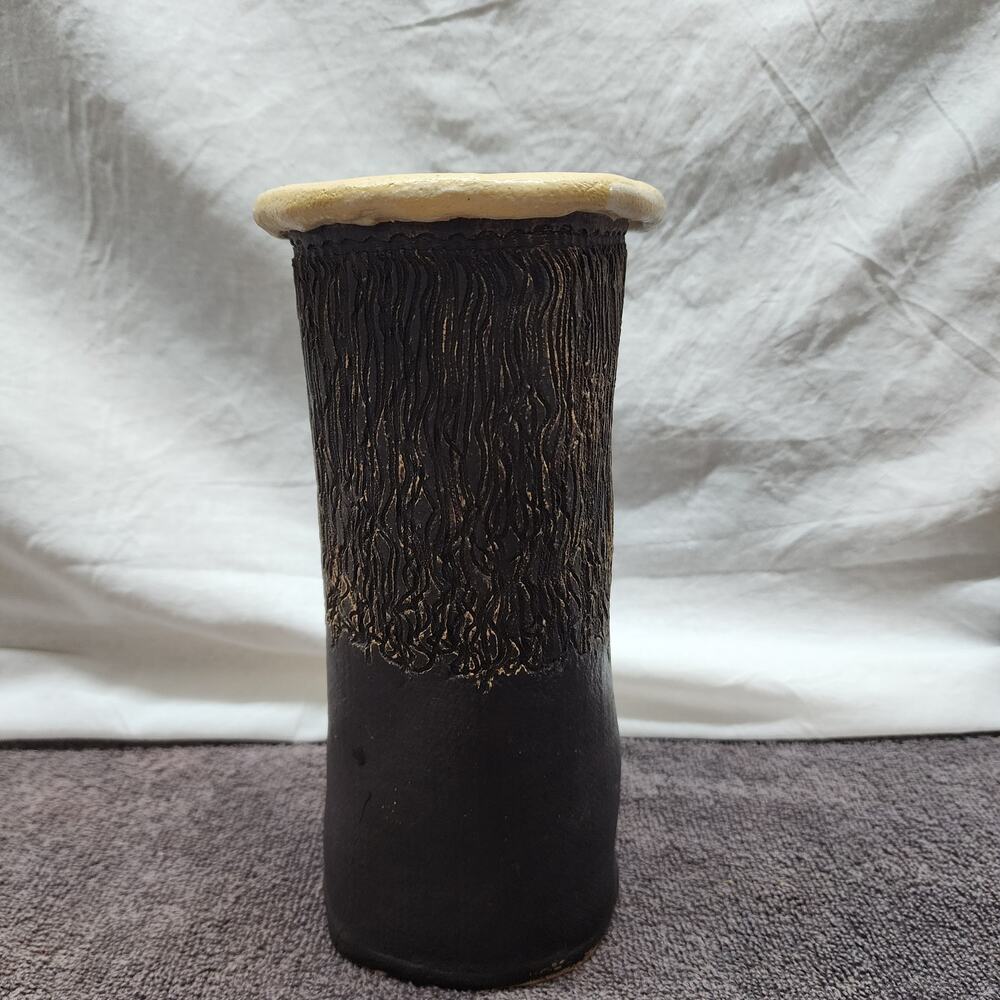 Pottery vase faux wood grain brown b47